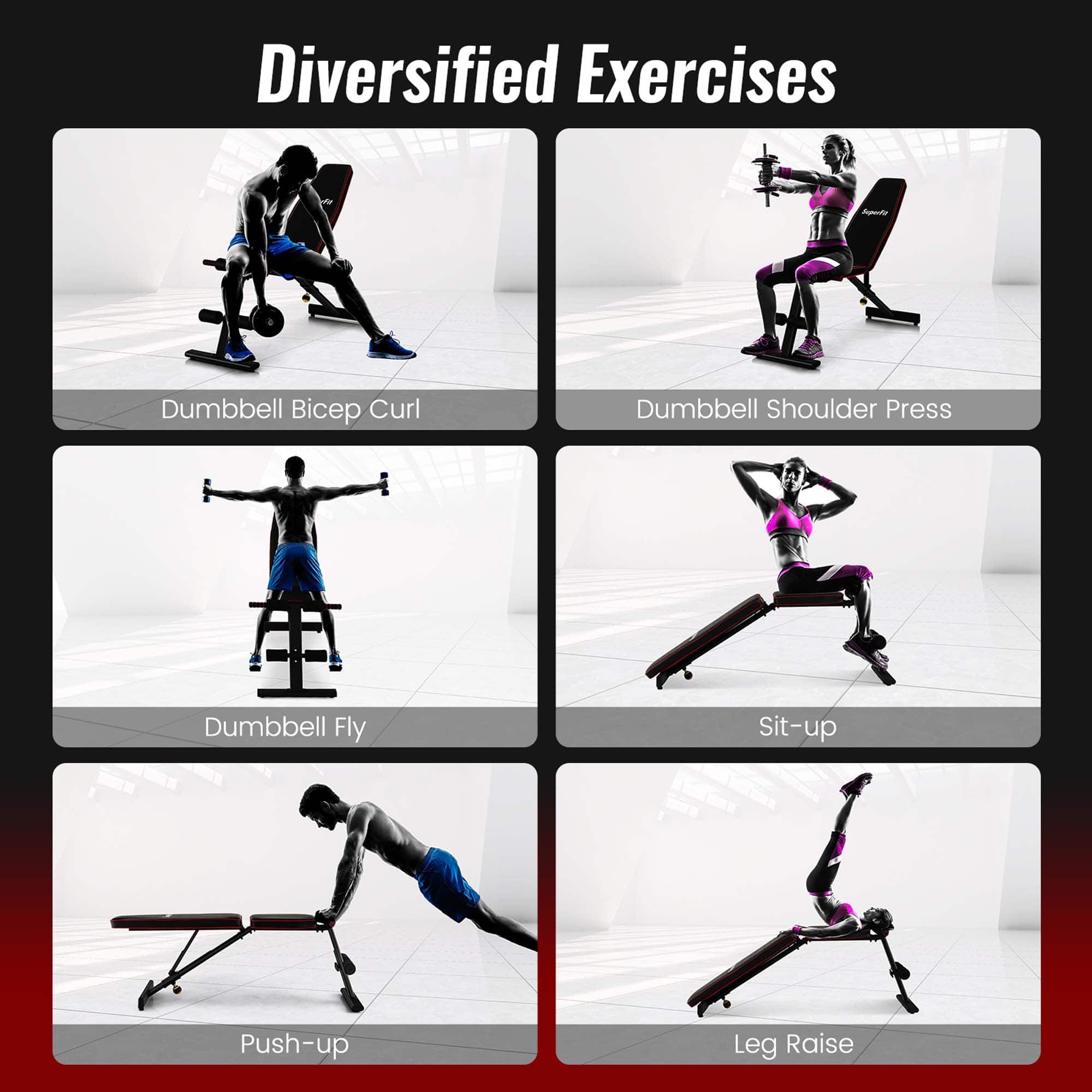 Costway - Adjustable Weight Bench for Full Body Strength Training Incline Decline Home Gym - Black - Image 5