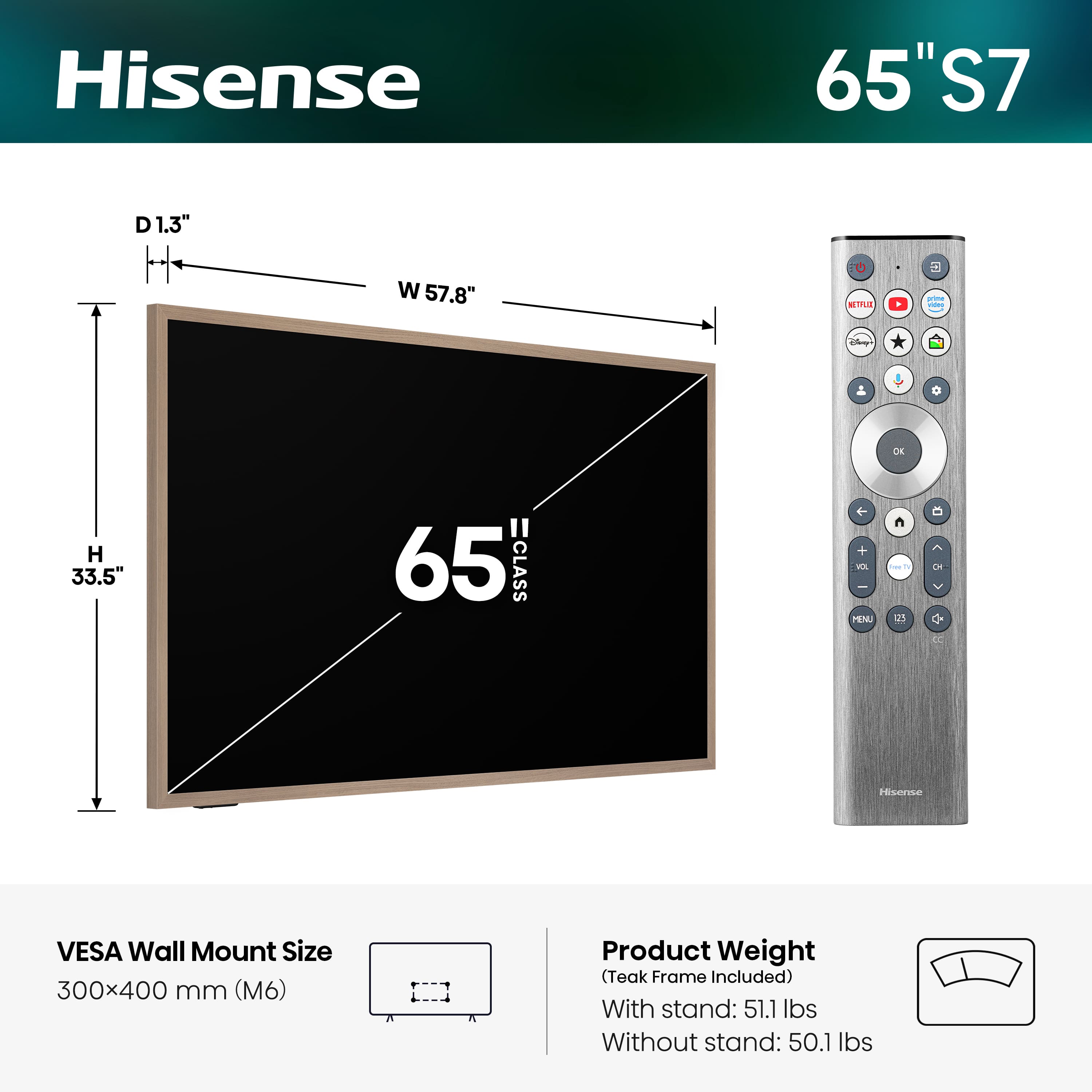 Hisense - 65" Class S7 Canvas Series Smart Google TV 4K QLED Smart Google TV with Hi-Matte Display and UltraSlim Wall Mount (2026) - Image 2