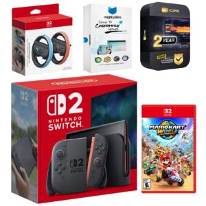 Switch 2 Console with Mario Kart World, Joy Con Wheel, MightySkins Code and 2 CPS Year Extended Warranty - Nintendo Switch 2