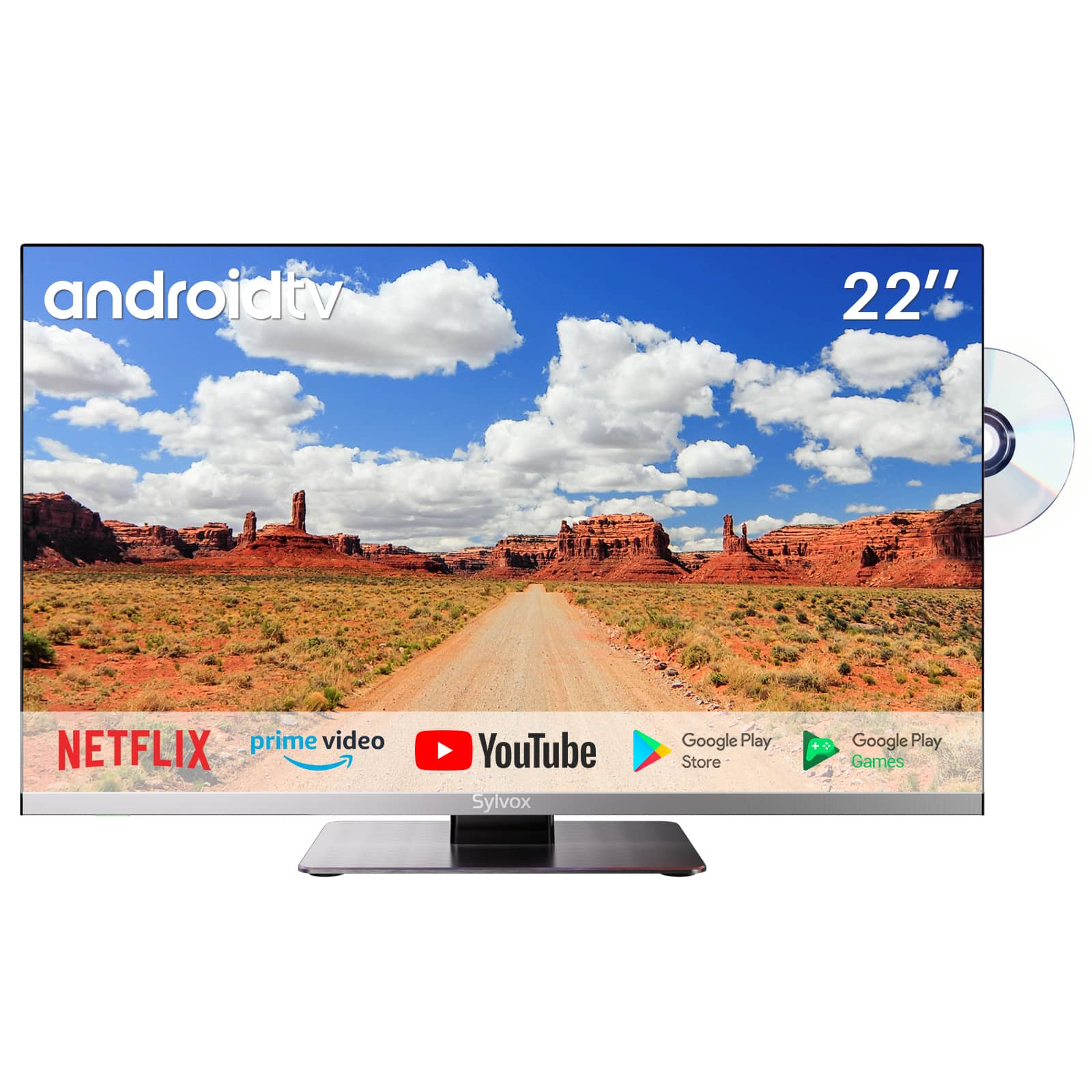 Sylvox - 22 inch Smart RV TV, 12 Volt TV with DVD Player, 1080P Google TV for RV Camper, Frameless Design(Limo Series)