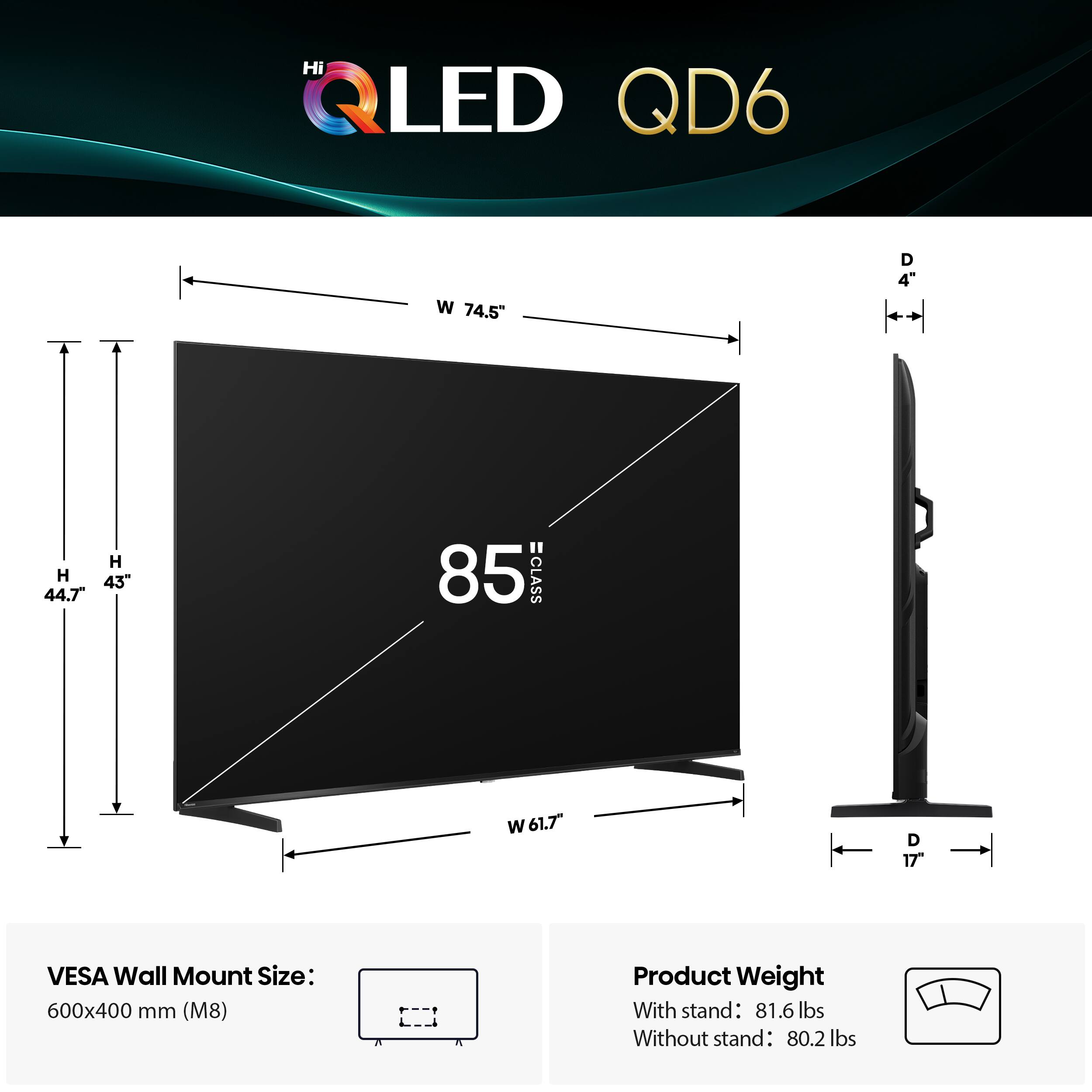 Hisense - 85" Class QD6 Series Hi-QLED 4K UHD HDR Smart Fire TV (2025) - Image 4