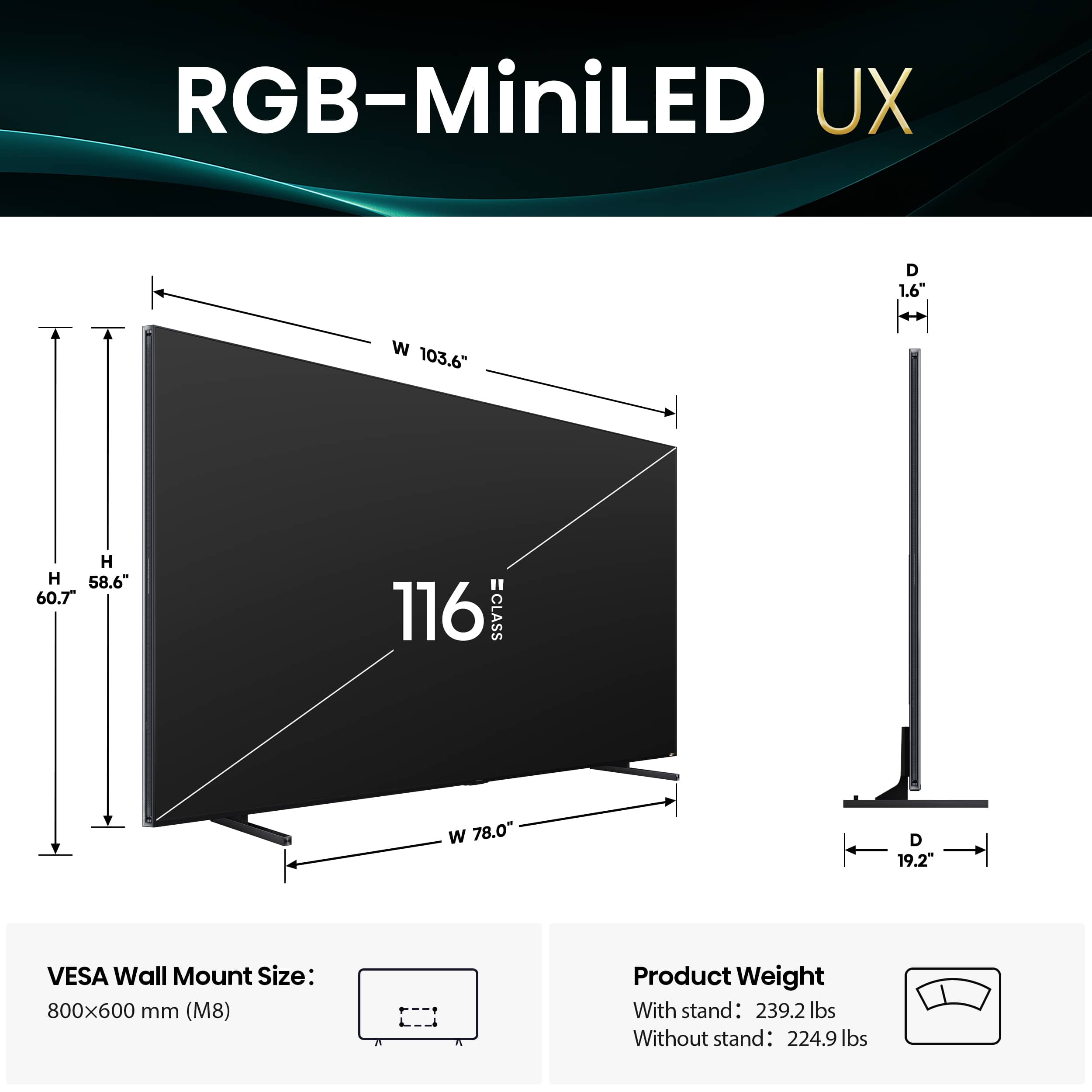 Hisense - 116" Class UX Series RGB-MiniLED 4K UHD HDR Smart Google TV (2025) - Image 4