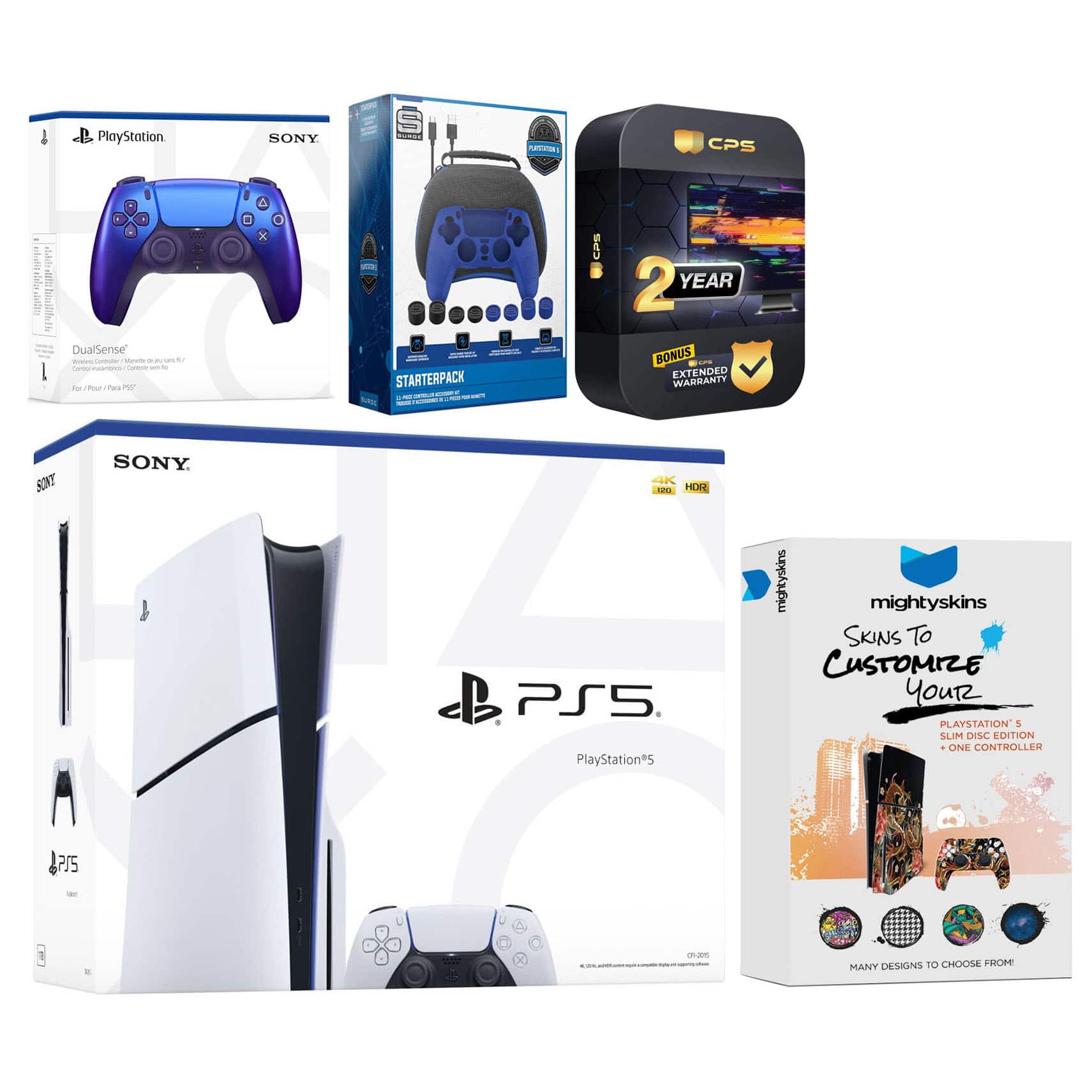 Playstation 5 Slim Disc with Extra Controller, Gamer Starter Kit and MightySkins Decal Voucher + 2 - PlayStation 5