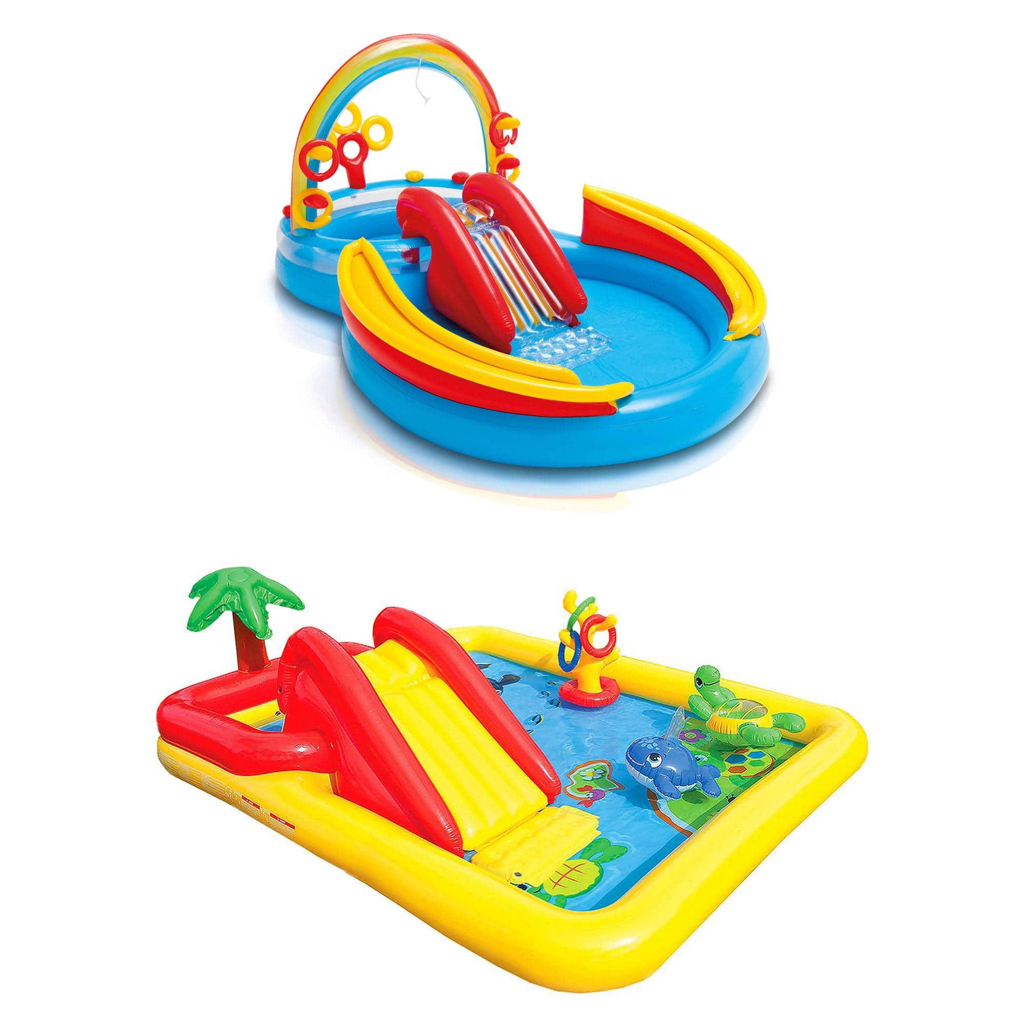 Intex - 9.75ft x 6.33ft x 53in Inflatable Rainbow Play Pool and Ocean Play Pool